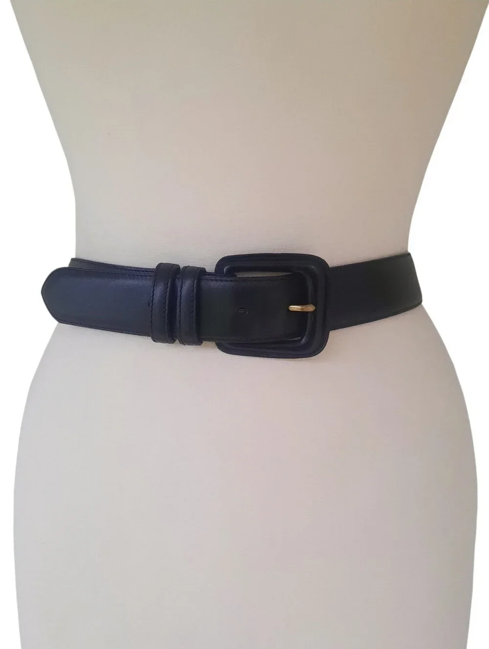 Vtg RALPH LAUREN COLLECTION Black Leather Belt w/Covered Square Buckle Sz M/32